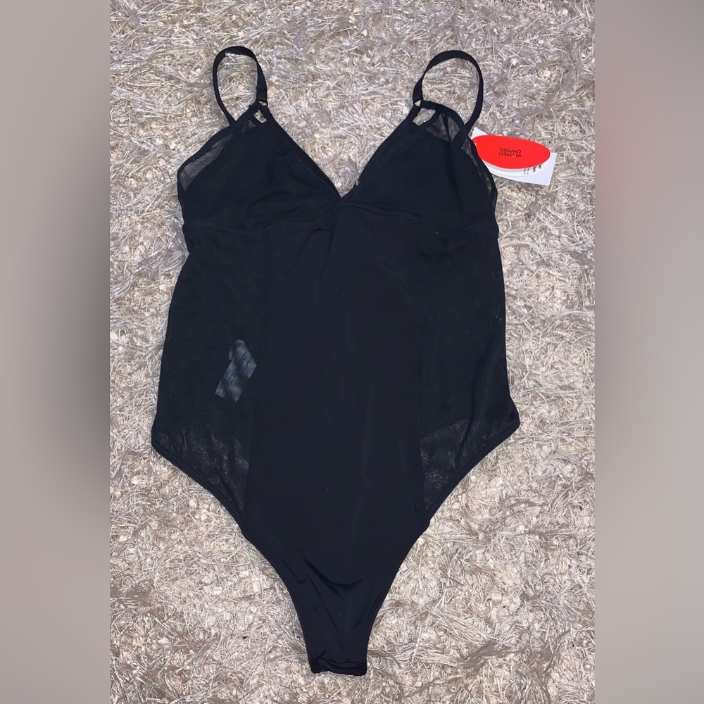 Parade Black Bodysuit snap crotch size Small NWT